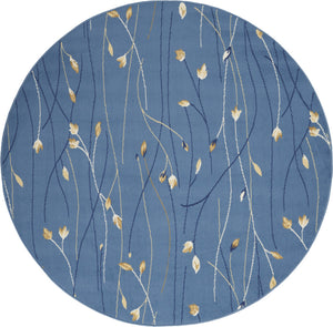 Homeroots 5' Blue And Beige Round Floral Vines Power Loom Area Rug  Polypropylene 546033