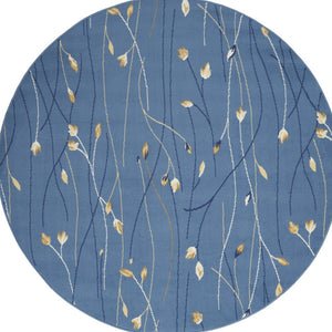 Homeroots 5' Blue And Beige Round Floral Vines Power Loom Area Rug  Polypropylene 546033