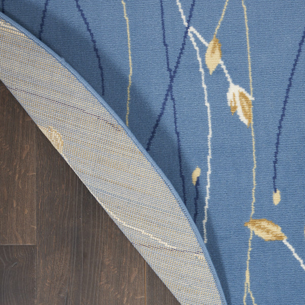 Homeroots 5' Blue And Beige Round Floral Vines Power Loom Area Rug  Polypropylene 546033