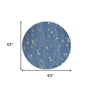 Homeroots 5' Blue And Beige Round Floral Vines Power Loom Area Rug  Polypropylene 546033