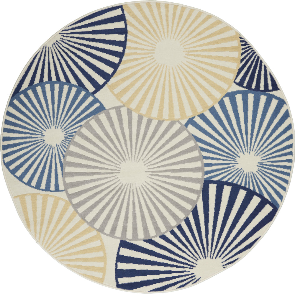 Homeroots 5' Blue And Beige Round Geometric Power Loom Area Rug  Polypropylene 546036