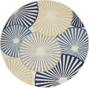 Homeroots 5' Blue And Beige Round Geometric Power Loom Area Rug  Polypropylene 546036