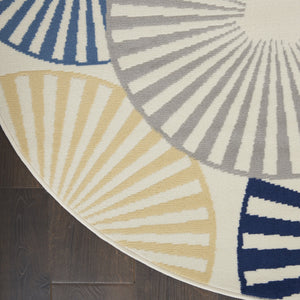 Homeroots 5' Blue And Beige Round Geometric Power Loom Area Rug  Polypropylene 546036