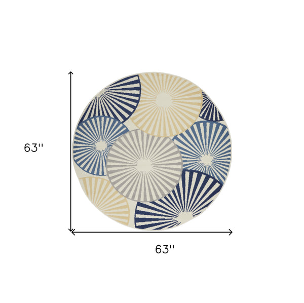 Homeroots 5' Blue And Beige Round Geometric Power Loom Area Rug  Polypropylene 546036