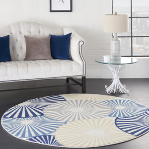 Homeroots 5' Blue And Beige Round Geometric Power Loom Area Rug  Polypropylene 546036
