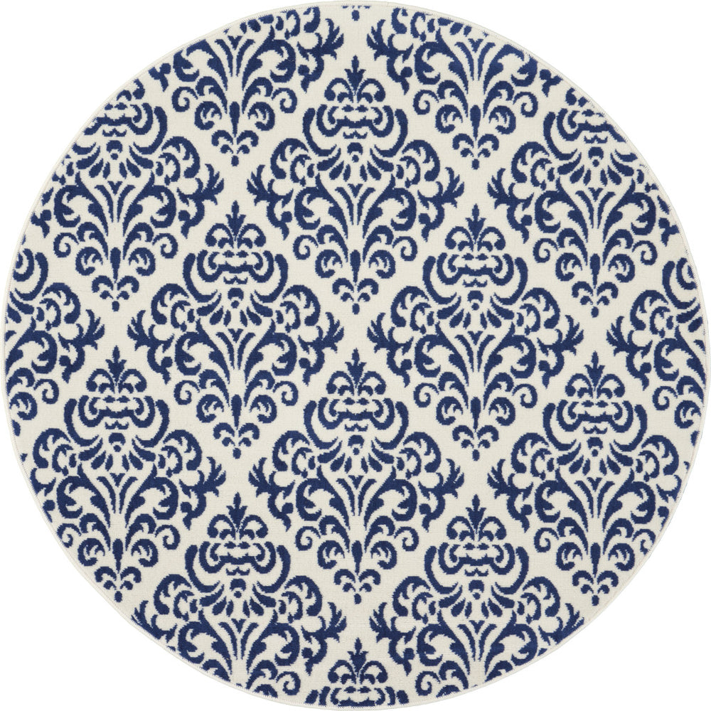 Homeroots 5' Blue And White Round Damask Power Loom Area Rug  Polypropylene 546042