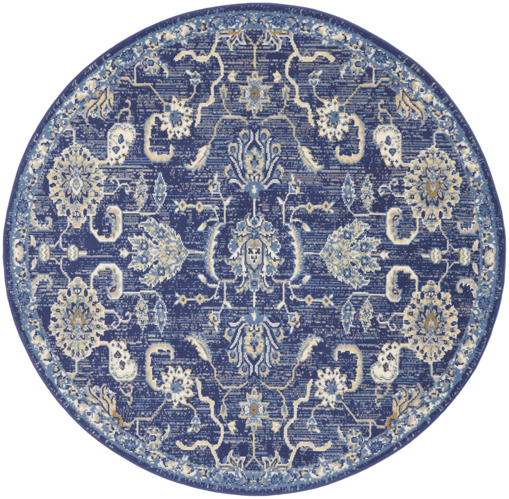Homeroots 5' Blue And Gold Round Oriental Power Loom Area Rug  Polypropylene 546045