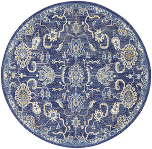Homeroots 5' Blue And Gold Round Oriental Power Loom Area Rug  Polypropylene 546045