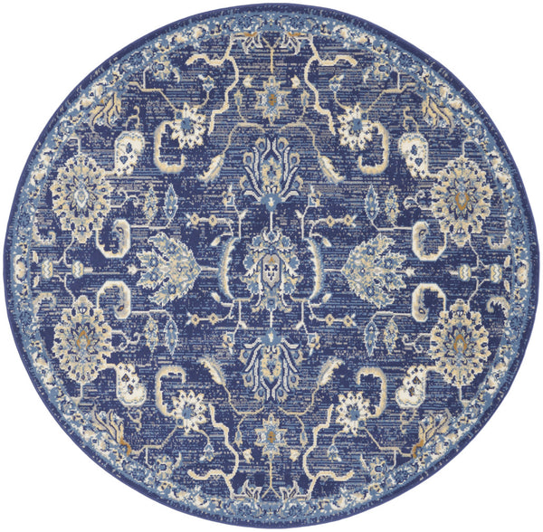 Homeroots 5' Blue And Gold Round Oriental Power Loom Area Rug  Polypropylene 546045