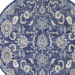 Homeroots 5' Blue And Gold Round Oriental Power Loom Area Rug  Polypropylene 546045