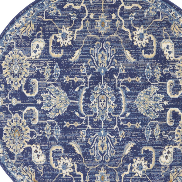 Homeroots 5' Blue And Gold Round Oriental Power Loom Area Rug  Polypropylene 546045