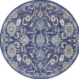 Homeroots 5' Blue And Gold Round Oriental Power Loom Area Rug  Polypropylene 546045