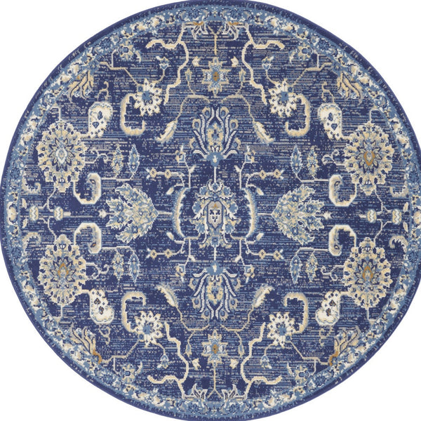 Homeroots 5' Blue And Gold Round Oriental Power Loom Area Rug  Polypropylene 546045