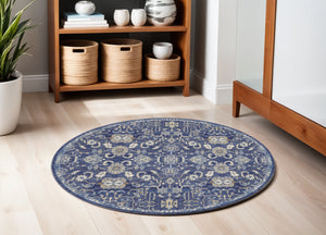 Homeroots 5' Blue And Gold Round Oriental Power Loom Area Rug  Polypropylene 546045