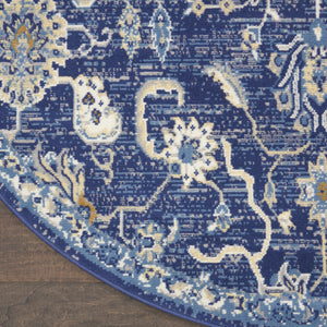 Homeroots 5' Blue And Gold Round Oriental Power Loom Area Rug  Polypropylene 546045