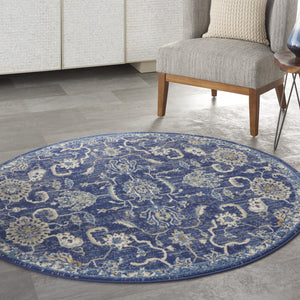 Homeroots 5' Blue And Gold Round Oriental Power Loom Area Rug  Polypropylene 546045