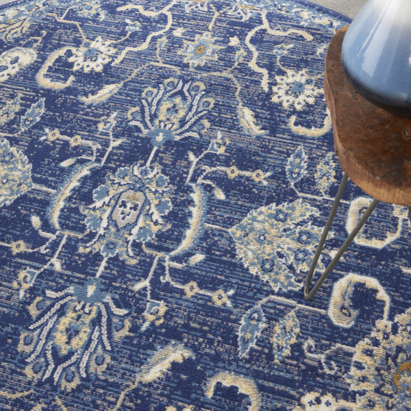 Homeroots 5' Blue And Gold Round Oriental Power Loom Area Rug  Polypropylene 546045