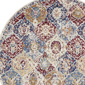 Homeroots 5' Ivory Red And Blue Ogee Distressed Non Skid Round Rug  Polypropylene 546048