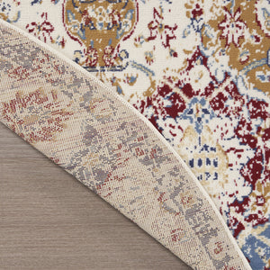 Homeroots 5' Ivory Red And Blue Ogee Distressed Non Skid Round Rug  Polypropylene 546048