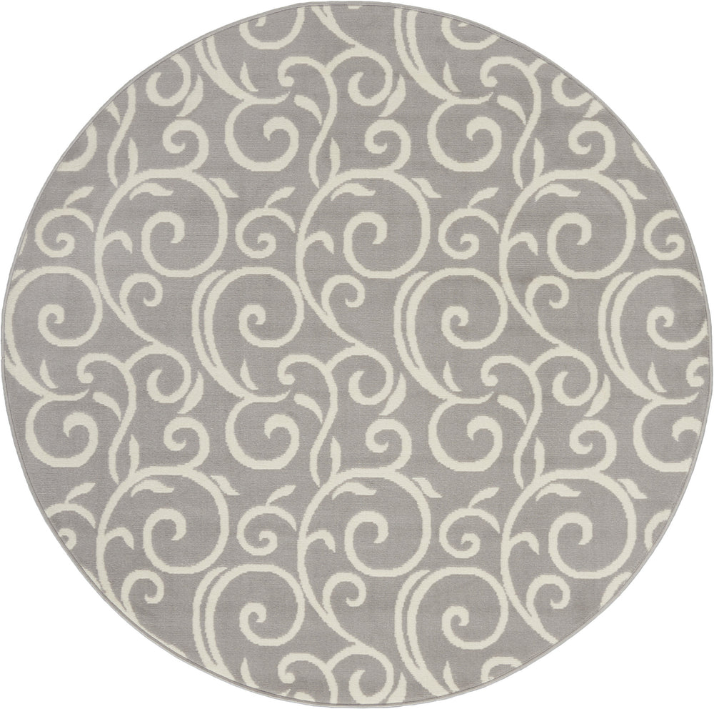 Homeroots 5' Gray And Ivory Round Floral Vines Power Loom Area Rug  Polypropylene 546057