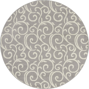 Homeroots 5' Gray And Ivory Round Floral Vines Power Loom Area Rug  Polypropylene 546057