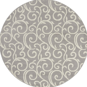 Homeroots 5' Gray And Ivory Round Floral Vines Power Loom Area Rug  Polypropylene 546057