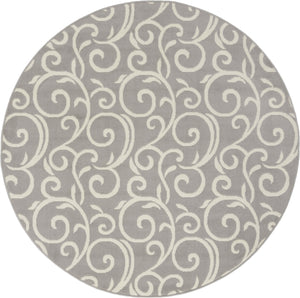 Homeroots 5' Gray And Ivory Round Floral Vines Power Loom Area Rug  Polypropylene 546057