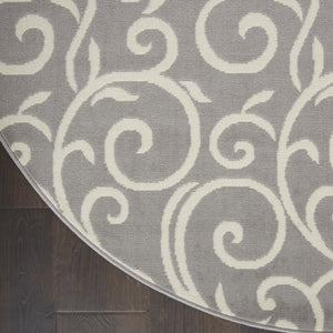 Homeroots 5' Gray And Ivory Round Floral Vines Power Loom Area Rug  Polypropylene 546057