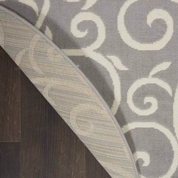 Homeroots 5' Gray And Ivory Round Floral Vines Power Loom Area Rug  Polypropylene 546057