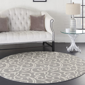 Homeroots 5' Gray And Ivory Round Floral Vines Power Loom Area Rug  Polypropylene 546057