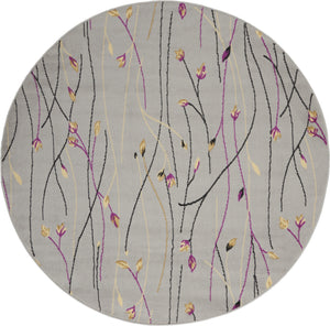 Homeroots 5' Gray And Pink Round Floral Vines Power Loom Area Rug  Polypropylene 546058