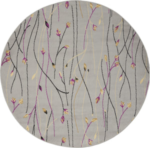 Homeroots 5' Gray And Pink Round Floral Vines Power Loom Area Rug  Polypropylene 546058