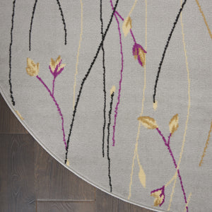 Homeroots 5' Gray And Pink Round Floral Vines Power Loom Area Rug  Polypropylene 546058