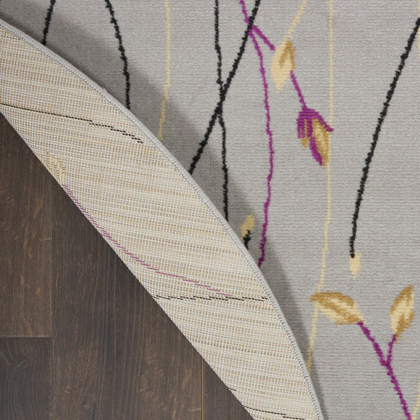 Homeroots 5' Gray And Pink Round Floral Vines Power Loom Area Rug  Polypropylene 546058