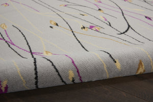 Homeroots 5' Gray And Pink Round Floral Vines Power Loom Area Rug  Polypropylene 546058