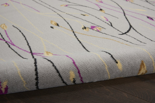 Homeroots 5' Gray And Pink Round Floral Vines Power Loom Area Rug  Polypropylene 546058