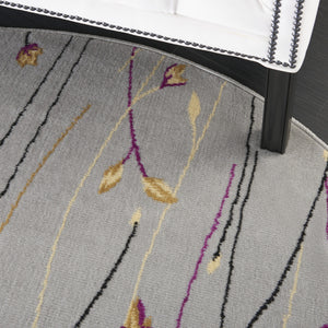 Homeroots 5' Gray And Pink Round Floral Vines Power Loom Area Rug  Polypropylene 546058