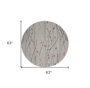 Homeroots 5' Gray And Pink Round Floral Vines Power Loom Area Rug  Polypropylene 546058