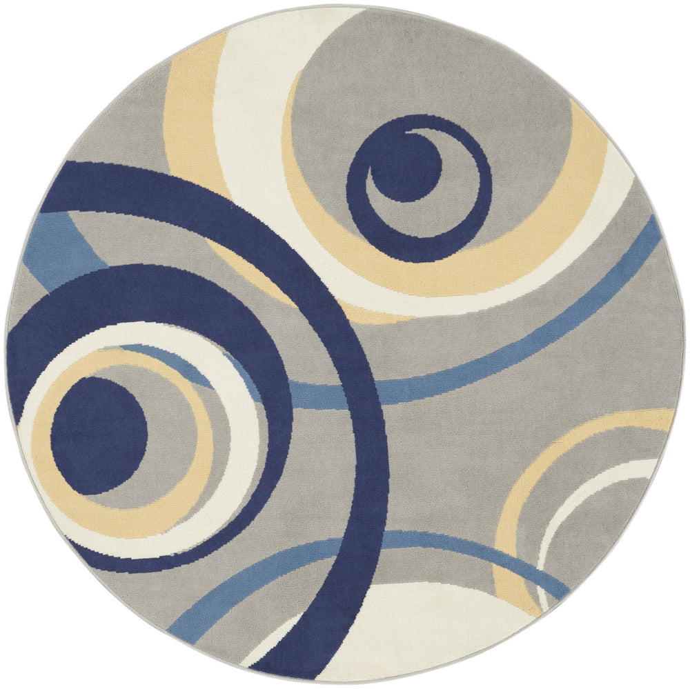 Homeroots 5' Gray And Blue Round Geometric Power Loom Area Rug  Polypropylene 546061