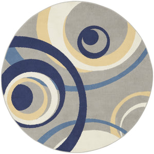 Homeroots 5' Gray And Blue Round Geometric Power Loom Area Rug  Polypropylene 546061