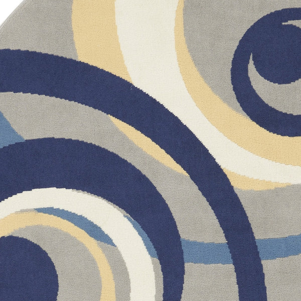 Homeroots 5' Gray And Blue Round Geometric Power Loom Area Rug  Polypropylene 546061