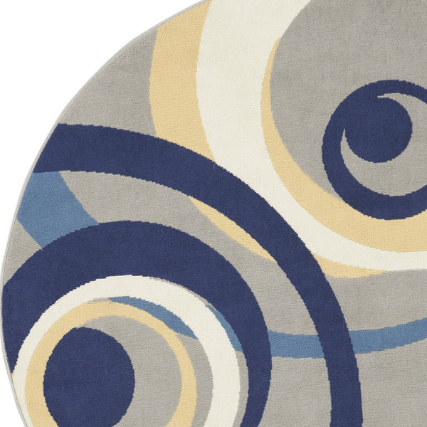 Homeroots 5' Gray And Blue Round Geometric Power Loom Area Rug  Polypropylene 546061