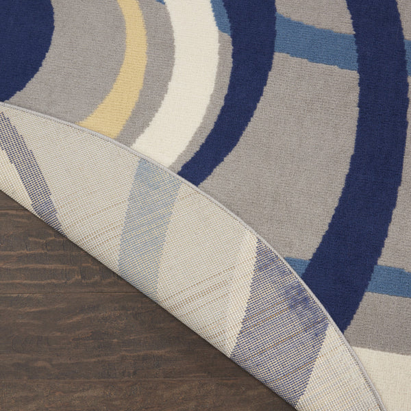 Homeroots 5' Gray And Blue Round Geometric Power Loom Area Rug  Polypropylene 546061