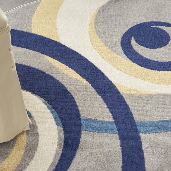 Homeroots 5' Gray And Blue Round Geometric Power Loom Area Rug  Polypropylene 546061