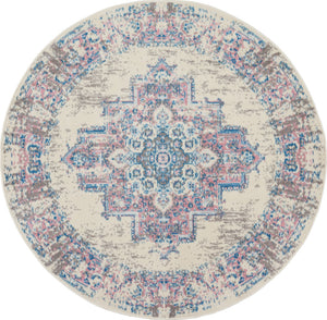 Homeroots 5' Ivory Pink And Blue Medallion Distressed Non Skid Round Rug  Polypropylene 546075