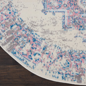 Homeroots 5' Ivory Pink And Blue Medallion Distressed Non Skid Round Rug  Polypropylene 546075