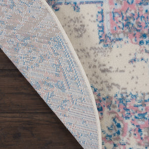 Homeroots 5' Ivory Pink And Blue Medallion Distressed Non Skid Round Rug  Polypropylene 546075