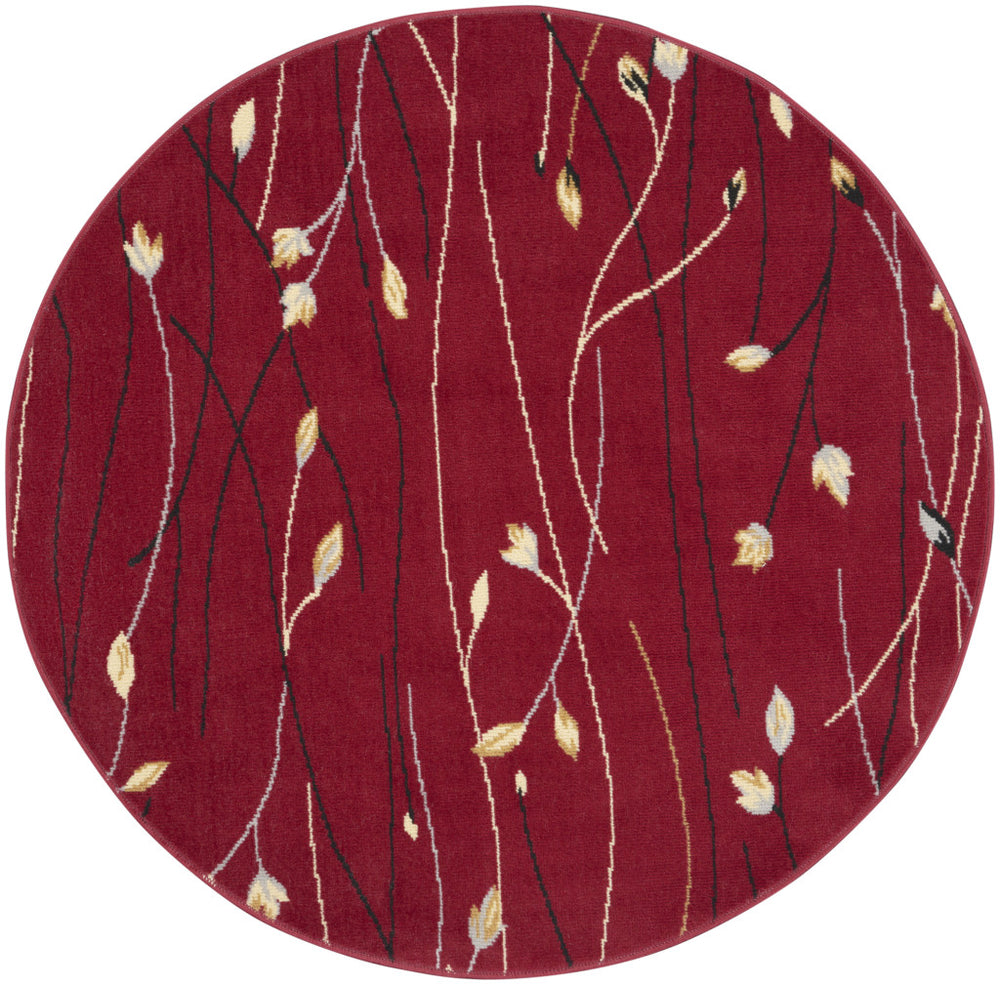 Homeroots 5' Red Black And Ivory Round Floral Vines Power Loom Area Rug  Polypropylene 546079