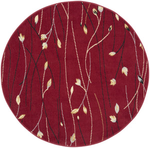 Homeroots 5' Red Black And Ivory Round Floral Vines Power Loom Area Rug  Polypropylene 546079