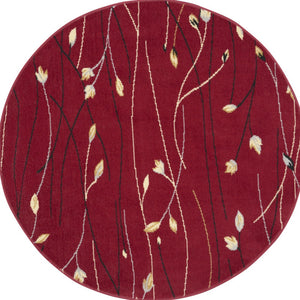 Homeroots 5' Red Black And Ivory Round Floral Vines Power Loom Area Rug  Polypropylene 546079